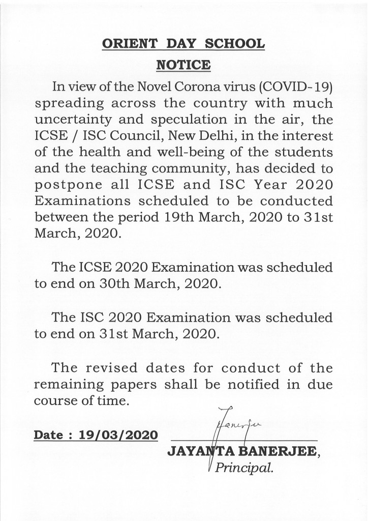 POSTPONEMENT OF ICSE & ISC 2020 EXAMINATIONS