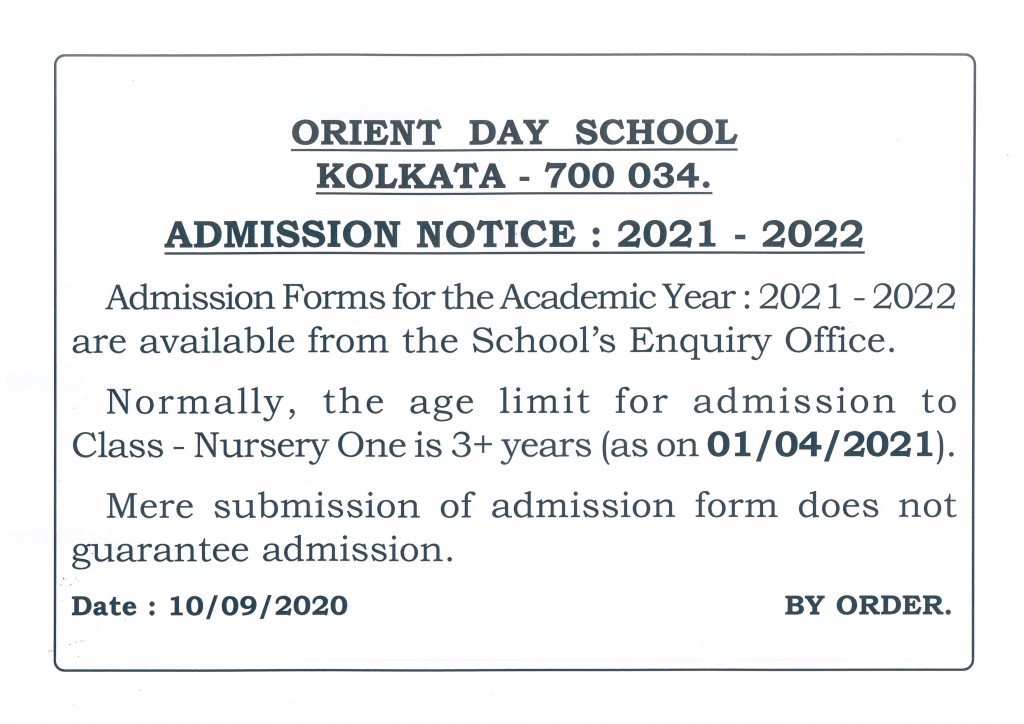 ADMISSION NOTICE